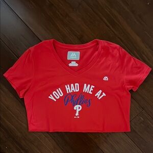 Majestic Phillies Red Fan Crop Top